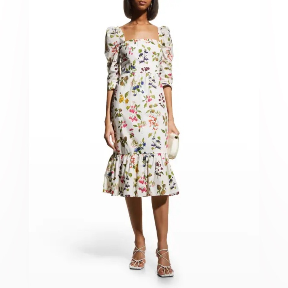 NWOT Cara Cara Busy Ruffle-Bottom Midi Dress Size 4 Botanical Ivory - Picture 2 of 9